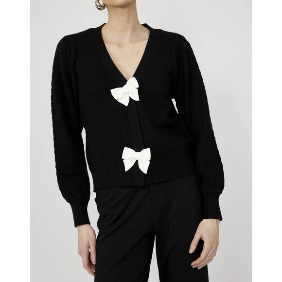 NEW FRANK LYMAN knit cardigan with decorative bows in black